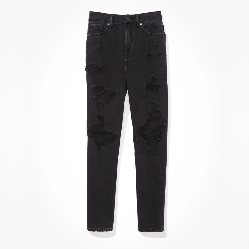 American Eagle Black Ripped Mom Jeans
